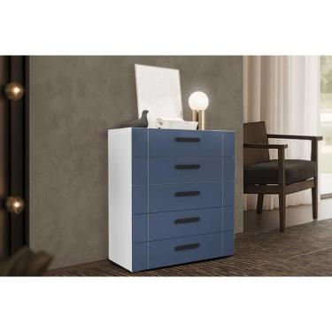 Imagem de Cômoda Solteiro Lisboa C- 5 Gavetas Branco-azul - Politorno