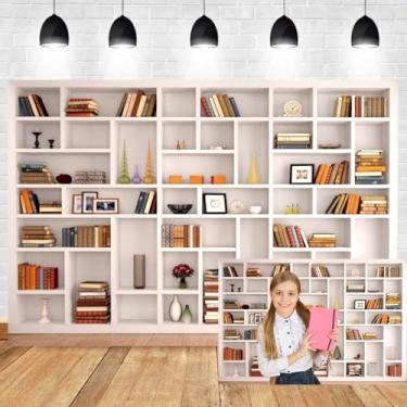 Imagem de Leyiyi Estante de livros de 3 x 2 m, pano de fundo moderno para fotografia de escritório, branco, biblioteca, escritório, pano de fundo para reuniões, zoom, videoconferência, decoração, cabine