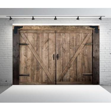 Imagem de Cenários de porta de celeiro de madeira rústica para fotografia 2,1 x 1,5 m, porta de madeira retrô para aniversário com tema ocidental, chá de bebê, decoração de festa de casamento, faixa de fazenda