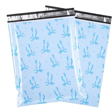Imagem de RUSPEPA 50 peças de correio de poliéster de laço azul, envelopes de envio à prova d'água com laço fofo, sacos de envio autoadesivos resistentes para grandes envelopes de correspondência, embalagem