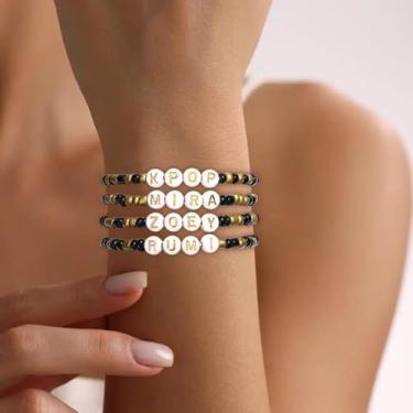 Imagem de 4 peças de pulseira de pedra de cristal para mulheres, pulseiras de contas de cristal para homens, roupas de concerto, acessórios para fãs de coisas, presentes de amizade para mulheres, presentes de