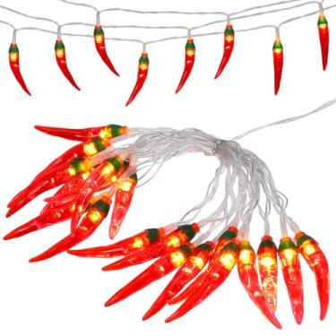 Imagem de SEWACC Cordão de luzes de pimenta, 20 LEDs, movido a pilhas, luzes de Natal para pátio, cerca, terraço, varanda, acampamento, decorações (vermelho)