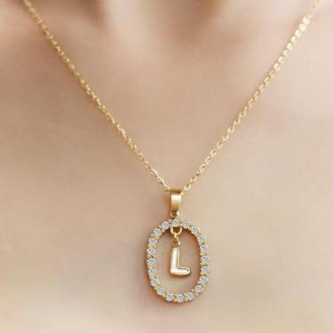 Imagem de Colar banhado a ouro 14 k para mulheres, com nome, pingente esmaltado, inicial, corrente de cabo de aço inoxidável, one size, Aço inoxidável, Sem Pedra Preciosa