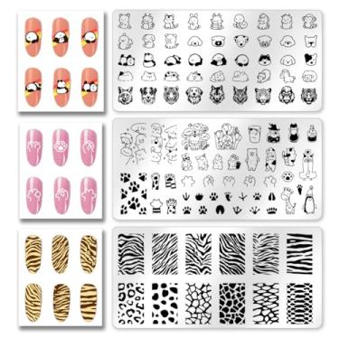 Imagem de beinkmake 3 peças de placas de estampagem de unhas de animais fofos, estampa de leopardo, modelos de carimbos artísticos, faça-você-mesmo, ferramentas reutilizáveis de aço inoxidável para impressão de
