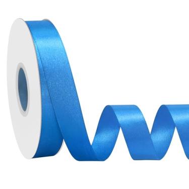 Imagem de Simplegoal Fita de cetim azul real dupla face 19 cm x 50 metros fitas de poliéster azul real para embrulho de presente fita de tecido para artesanato, buquê de flores, costura, artes, decoração de