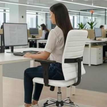 Imagem de Cadeira de Escritório Branca Para Consultório Clinica Recepção Atendimento Giratória Ergonômica NR17 Apoio Lombar Executiva Home Office Costura Esteirinha Com Rodinha Cromada