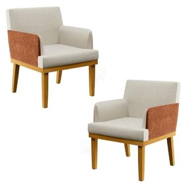 Imagem de Kit 2 Poltronas Decorativas Vitória W01 Linho Bege/ Sintético Camel - Mpozenato