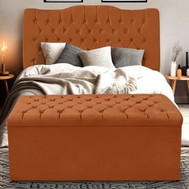 Imagem de Kit Cabeceira E Calçadeira Baú Dunas Queen 160 Cm - Veludo Terra Cota