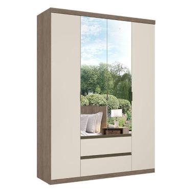 Imagem de Guarda Roupa Solteiro Nobre Glass 4 Portas Rustic Off White Acetinado - Thb