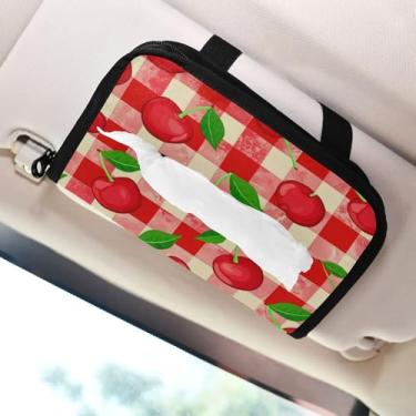 Imagem de SEHANY Porta-lenços de papel de carro cereja rosa, caixa de lenços para carro, viseira solar, porta-guardanapos, dispensador de máscara de carro retangular, caixa de lenços para veículos para