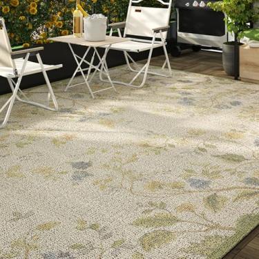 Imagem de HGTRH Tapetes de jardim ao ar livre à prova d'água 200 x 300 extra grandes, tapetes de pátio misturados de tecido com fundo antiderrapante, tapete de jardim à prova d'água para jardim, pátio, listrado