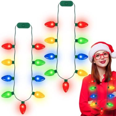 Imagem de QZYL 36 Pcs Christmas Necklace, 40 In Light Up Christmas Necklaces, Colorful 9 LED Bulbs Xmas Bulb Necklace Bulk, 3 Flash Modes Party Favors for Ugly Sweater Xmas New Year Party Supplies Accessories