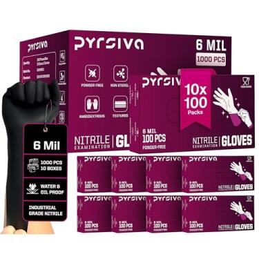 Imagem de Pyrsiva Luvas Descartáveis De Nitrila Preta 6Mil Para Exames Médicos - 1000 Unidades, Resistentes, Sem Pó E Látex Médicos, Enfermeiros, Cozinheiros, Mecânicos, Profissionais Limpeza, Preparação Alim