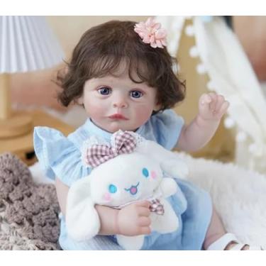 Imagem de Boneca Bebê Reborn Menina 48cm 1,2 kg Pintada Realista Com Olhos Azuis Corpo de Silicone Pode Tomar Banho