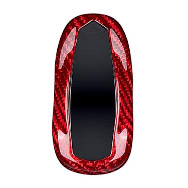 Imagem de Capa de fibra de carbono para Tesla modelo S Tesla modelo 3 chaveiro, capa de fibra de carbono genuína para Tesla modelo S Tesla modelo 3 Fob controle remoto tecla inteligente, protetor de capa para chave de carro FobM.JVisun vermelho M.JVISUN-KC-C800TSL-S2