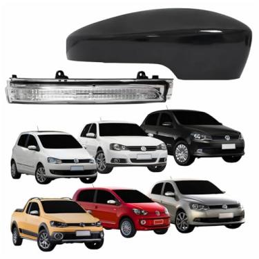 Imagem de Kit Capa Com Pisca Retrovisor Vw Fox Gol Saveiro Voyage 2013 Até 2016 Golf Up 2013 2014 Liso Lado Direito Passageiro