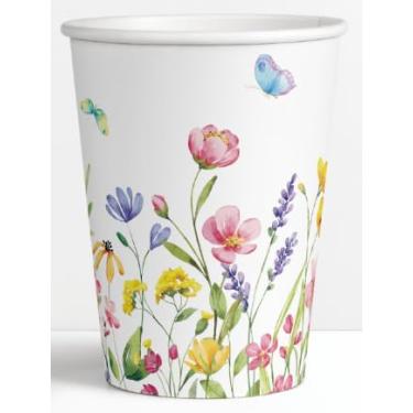 Imagem de AnyDesign 50 peças de copos de papel de flores silvestres 255 g copos de café descartáveis copo de festa floral para primavera verão casamento nupcial chá de bebê aniversário chá de festa suprimentos