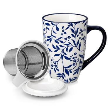 Imagem de vancasso SELENE Caneca de chá de porcelana com infusor e tampa, folhas soltas, tipo 02, lavável na lava-louças e no micro-ondas