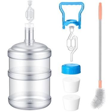 Imagem de Ziliny Carboy de plástico de 5 galões com rolhas de silicone perfuradas e não perfuradas, alça e escova fermentador de vinho, jarro de fermentação de cerveja para equipamento de fabricação de vinho de