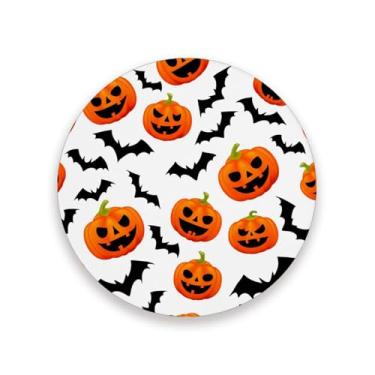Imagem de JUZIHAI Conjunto de 2 porta-copos de morcegos de abóboras de Halloween, porta-copos redondos de pedra de cerâmica absorvente de 9 cm com base de cortiça, tapete de proteção de mesa para cozinha, bar