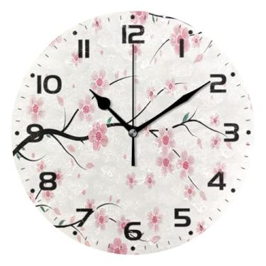 Imagem de JUZIHAI Relógio de parede com padrão floral, silencioso, redondo, sem tique-taque, operado por bateria, fácil de ler, relógio decorativo de parede para casa, cozinha, sala de estar, quarto, escritório