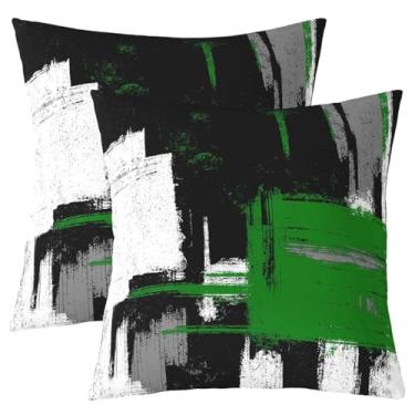 Imagem de Feelyou Capas de almofada verde preto branco para crianças meninos meninas decoração abstrata morden fronha 61 x 61 cm conjunto de 2 capas de almofada de xadrez búfalo decoração de quarto macio leve