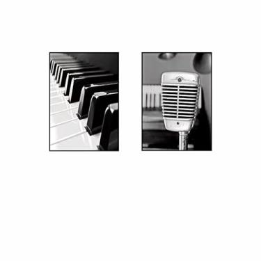 Imagem de PHWWDSUQA 2 peças de arte de parede de música preto e branco, musical vintage, instrumentos, impressões em tela, para decoração de quarto de estúdios, 50 x 71 cm, sem moldura