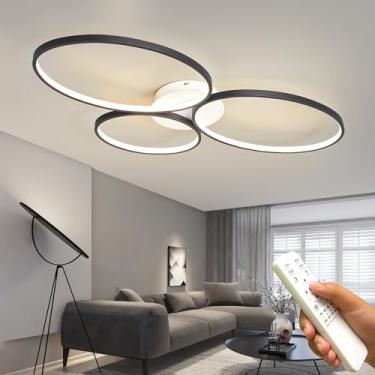 Imagem de Luminária de teto LED regulável, preta, com 3 anéis, moderna e criativa, em alumínio, para sala de estar, quarto, sala de jantar, cozinha, corredor e varanda, 82×42×7cm