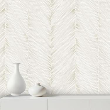 Imagem de AuraCyzirine Papel de parede moderno de 43,9 cm x 304,8 cm bege listrado papel de parede descascar e colar Boho papel de contato autoadesivo para armários papel de parede removível para banheiro