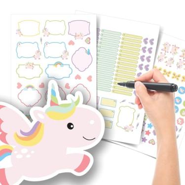 Imagem de Etiqueta Escolar Menina com TAG + Caneta (Unicórnio Rosa, Kit de Etiquetas)