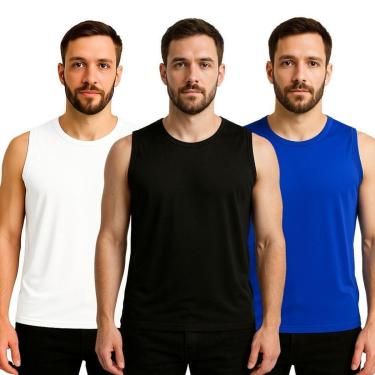 Imagem de Kit 3 Camisetas Regata Masculina Lisa Dry Academia Fit-Masculino