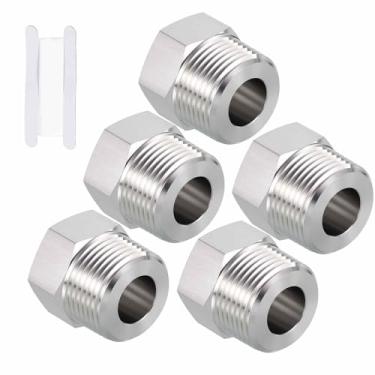 Imagem de Kozelo Pacote com 5, bucha sextavada de aço inoxidável sólido 304 NPT de 0,9 cm para FeMale NPT de 3/20.3 cm com fita de vedação, redutor adaptador de acessórios de mangueira para remodelação de