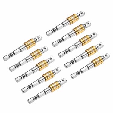 Imagem de HARFINGTON Conjunto de extensão de soquete de chave de impacto, 10 peças, chave quadrada de 1/10.2 cm, adaptador de haste sextavada de 1/10.2 cm para chaves de fenda, prata - amarelo