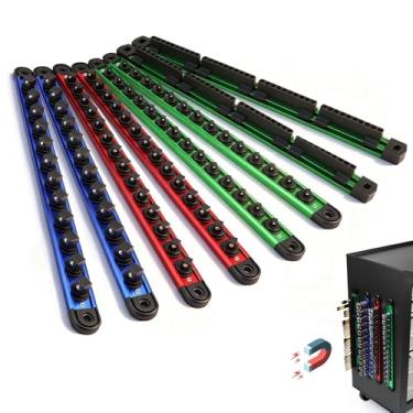 Imagem de Kit organizador de soquete magnético de 8 peças, suporte de soquete resistente de 1/10.2 cm, 3/20.3 cm, comporta 80 clipes, trilho de soquetes de alumínio para gaveta de caixa de ferramentas