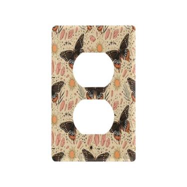 Imagem de Wassud Placa decorativa para interruptor de luz borboletas pretas laranja placa de parede para tomadas elétricas duplex 4,53 x 2,76 polegadas