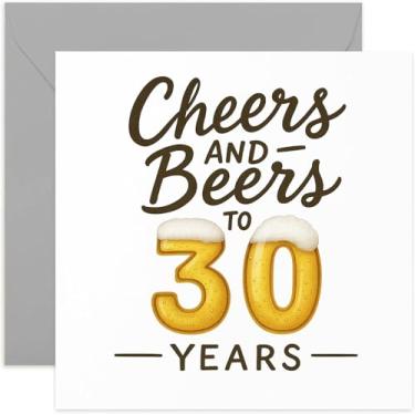 Imagem de Cartão de aniversário de 30 anos Cheers and Beers para homens, filho irmão neto sobrinho - quadrado, em branco por dentro com envelope premium