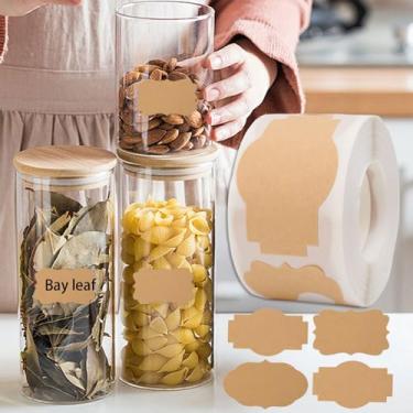 Imagem de 500 peças/2 rolos adesivos kraft irregulares etiquetas em branco papel escritório casa cozinha garrafa alvo etiqueta classificação