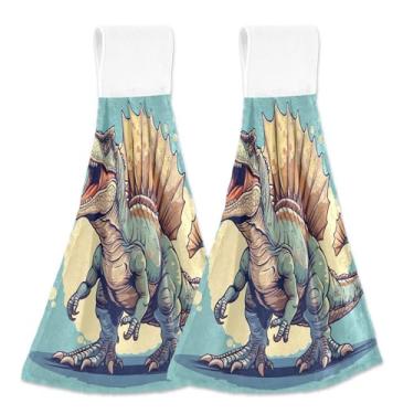 Imagem de Toalhas de cozinha personalizadas de espinossauro com laço para pendurar no forno conjunto de 2 toalhas de mão de cozinha macias absorventes decorativas, 46 x 35 cm