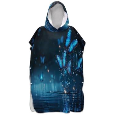 Imagem de Joisal Poncho de surfe trocador de roupão adulto com capuz toalha de praia estampa plus size borboleta azul ponchos adultos para mulheres