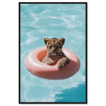 Imagem de Art Remedy Tela de arte moderna de tigre, 25,4 cm x 38,1 cm, moldura preta, primeiro banho de piscina