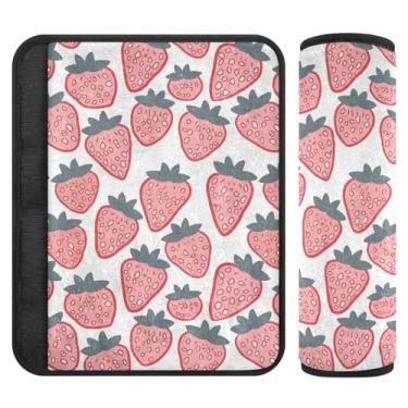 Imagem de ODAWA Capas de alça de assento de carro de morango, pacote com 2 protetores de alça de ombro para liberar o estresse no pescoço e ombro para dirigir com segurança 25,4 x 19,6 cm