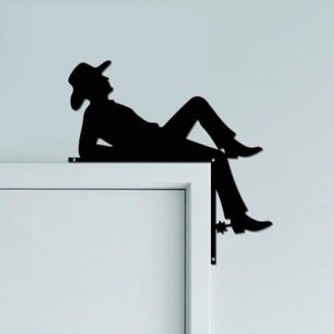 Imagem de CUTHOLLOW Decoração de arte de parede de letreiro de porta de caubói, 25 x 24,9 cm, metal de dupla face, exclusivo para pendurar acima da porta, decoração de canto para casa, casa de fazenda, porta da