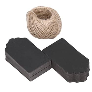 Imagem de SIWOTED 100 peças etiquetas de roupas papel kraft dupla face etiqueta de presente artesanal faça você mesmo com fio de juta de 30m para casamento, natal, ação de graças (Preta)