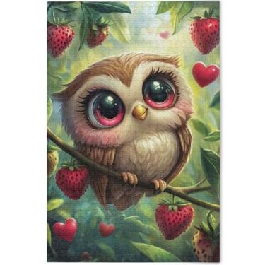 Imagem de Quebra-cabeças personalizados com ramo de coruja de morango para adultos, 1000 peças, cenário, arte floral, natureza, elefantes brancos, presentes quebra-cabeça, 75 x 50 cm