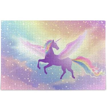 Imagem de Quebra-cabeça arco-íris de unicórnio majestoso 500 peças para adultos decoração de casa arte natureza grande quebra-cabeça personalizado engraçado jogo técnico presentes, 52 cm x 37,8 cm