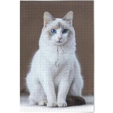 Imagem de Quebra-cabeça personalizado de gato Ragdoll fofo animal de estimação 1000 peças adultos paisagem floral paisagem quebra-cabeças elefantes brancos presentes quebra-cabeça, 75 cm x 50 cm