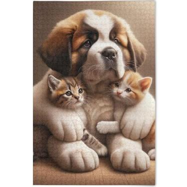 Imagem de Quebra-cabeça de 1000 peças de cachorro fofo para amantes de quebra-cabeças, presentes exclusivos para amantes de quebra-cabeças, pintura de brinquedo artístico, 75 x 50 cm
