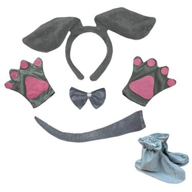 Imagem de Petitebella Tiara de cachorro com laço e luvas infantis 5 peças fantasia (tamanho único, cachorro cinza)