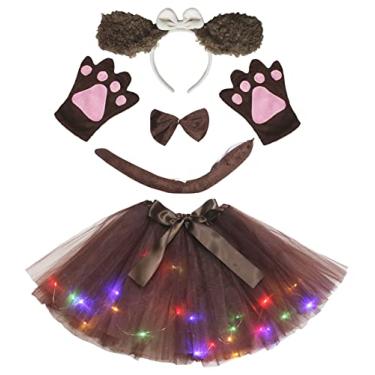 Imagem de Petitebella Long Ear Dog Headband Bowtie Tail Gloves Led Tutu 5pc Lady Costume (Brown Poodle, One Size)