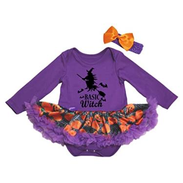 Imagem de Petitebella Vestido básico de bruxa L/s Nb-18m (roxo/abóbora teia de aranha, 6 a 12 meses)